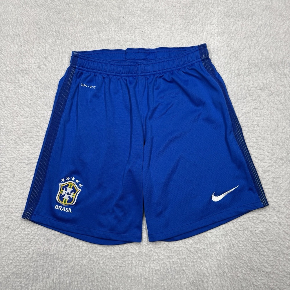 Nike Dri Fit Brasil Soccer CBF Shorts Blue Youth Boys Size Large